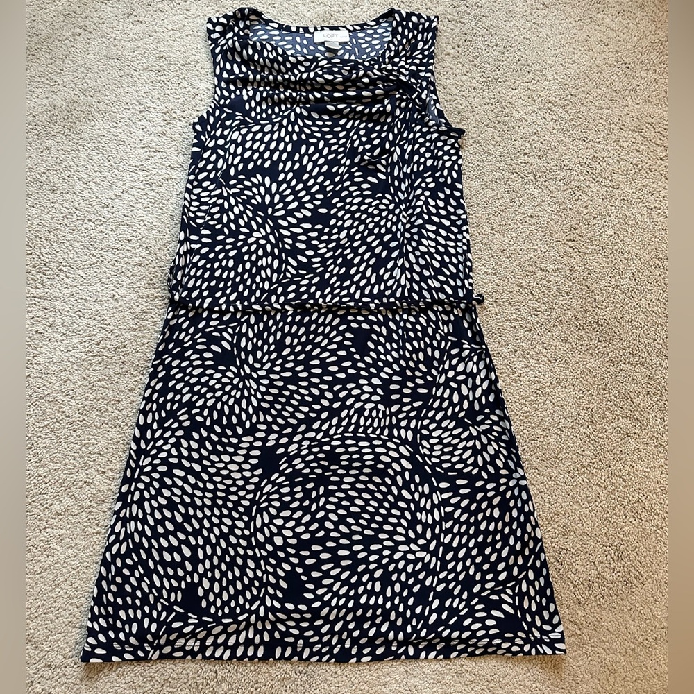 Ann Taylor Loft Petite Dress Navy Blue and White Size XXSP